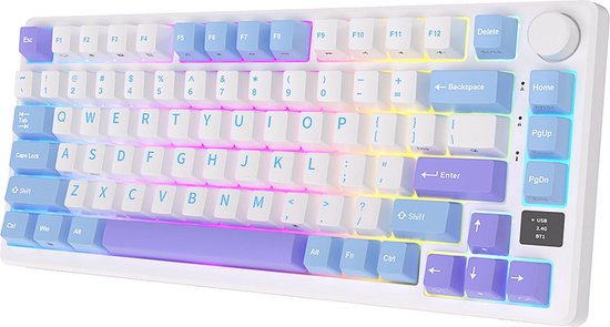 Royal Kludge RKM75 - RGB Mechanisch Gaming Toetsenbord - Met Display - Taro Milk - Bluetooth - Hot Swappable Switch - Brown Switches - Inclusief Stofkap