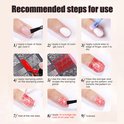 Stappenplan voor nail art met stamping plaat: basis gel, kleurlak, cuticle latex, stamping polish aanbrengen, afschrapen, stempelen, top coat aanbrengen.