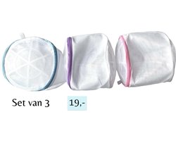 Wasnetten met rits - Set van 3 - Ø 16 cm - Inclusief verzenden - Ritssluiting - Wasnetjes - Washing Bag - Waszakken - Wasnetje bh lingerie - Wasnetten - Transparant - Wit - 100% polyester - Bescherm je wasgoed en wasmachine