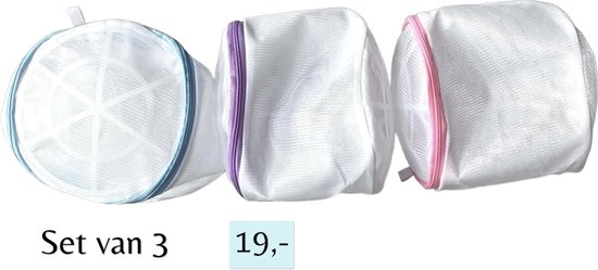 Wasnetten met rits - Set van 3 - Ø 16 cm - Inclusief verzenden - Ritssluiting - Wasnetjes - Washing Bag - Waszakken - Wasnetje bh lingerie - Wasnetten - Transparant - Wit - 100% polyester - Bescherm je wasgoed en wasmachine