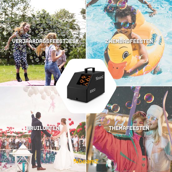 Collage van kinderen die spelen met bellen op een feestje, zwembadfeest, bruiloft en themafeest.