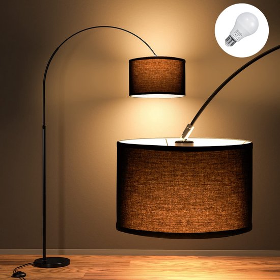 Foto: Anten vissende vloerlamp met stoffen kap met gloeilamp 9w 3000k 860lm e27 met lamp voor afstandsbediening hoogte 165cm zwart