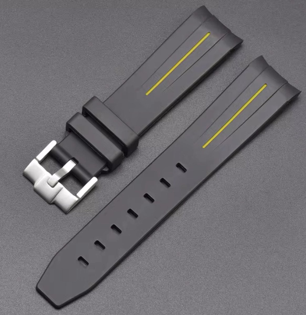 Bandje voor Omega x Swatch MoonSwatch Mission on Earth - Rolex Horloge - SEIKO Horloge - 20mm - Zacht Rubber - Zwart met gele streep