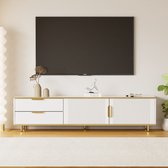 en.casa] TV cabinet Oppdal lowboard table sideboard cabinet 45x154x37cm with 2 doors white and marble black