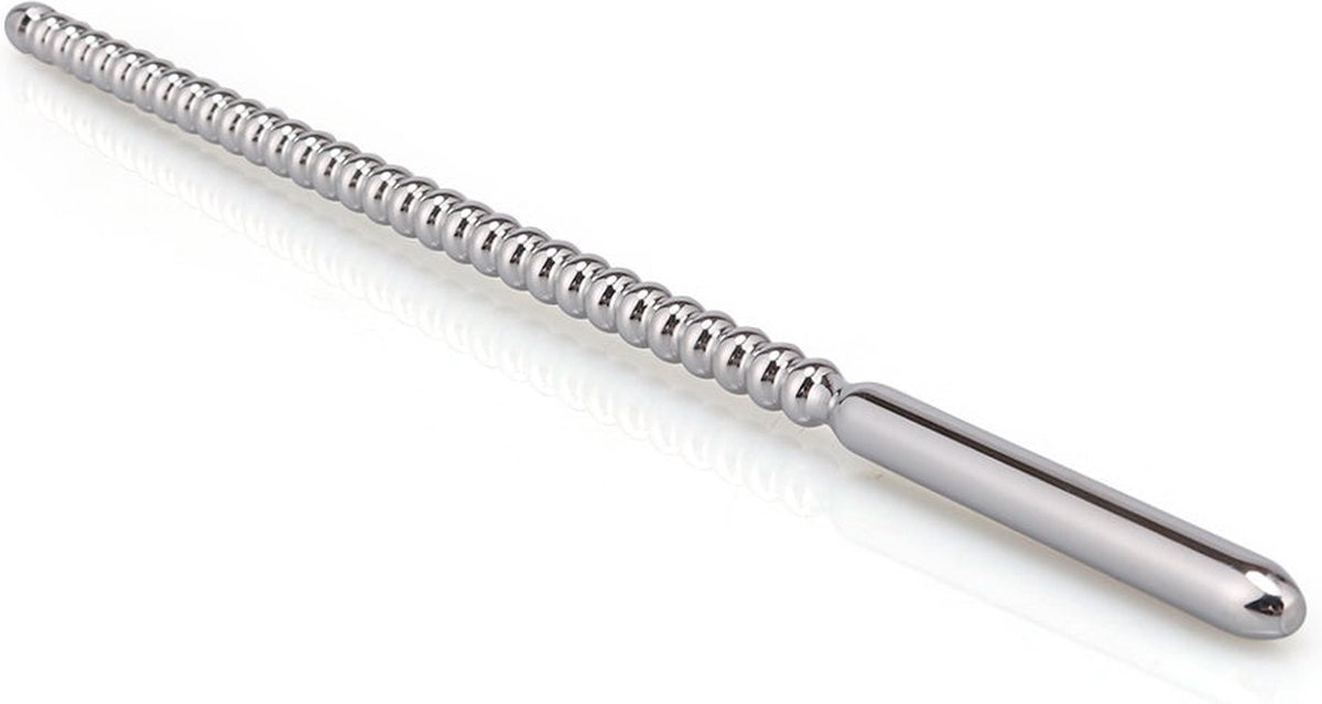 Goedkoopste Fixxx - Lange Geribbelde Dilator - Penisplug - Diameter 8 mm - RVS - Zilver