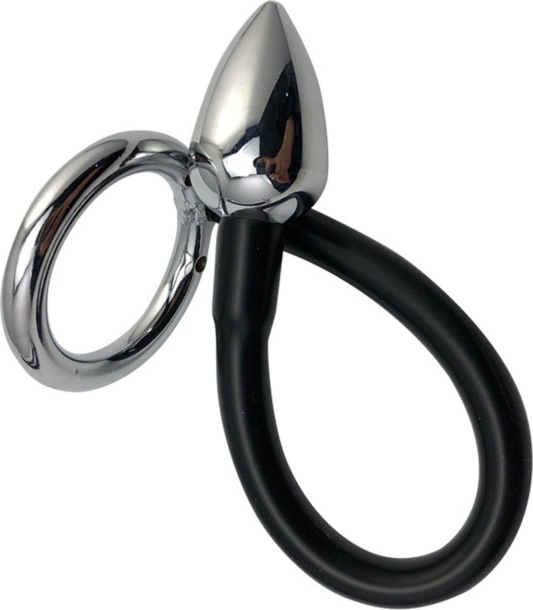 Fixxx - Metalen Cockring met Metalen Buttplug aan Siliconen Koord - 45 mm