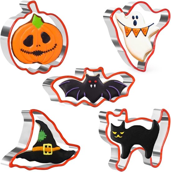 Lot De 4 Emporte-pièces Halloween En Acier Inoxydable - Citrouille, Chauve-souris, Araignée, Chapeau Sorcière