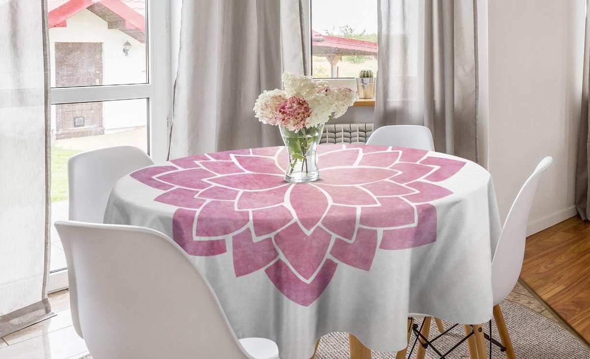 Parade Home® Roze Rond Tafelkleed R150 cm - Waterafstotend en afwasbaar Tafellaken - Wit en pink- Polyester rond tafellaken buiten en binnen