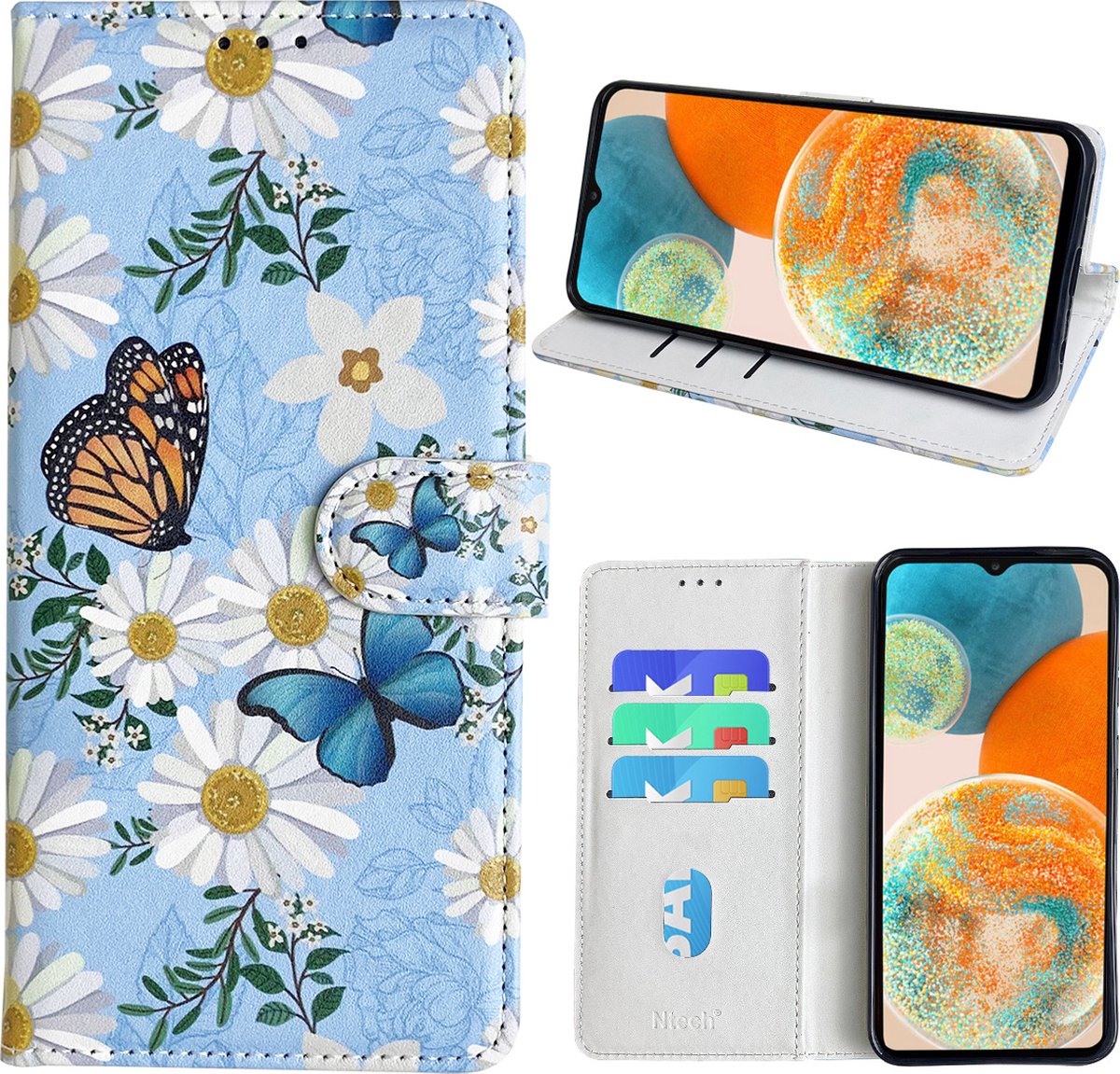 Hoesje geschikt voor Samsung Galaxy A23 Bookcase met Bloemen vlinder print