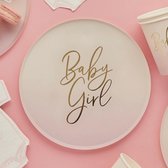 Roze papieren bordjes 'Baby Girl', set van 8