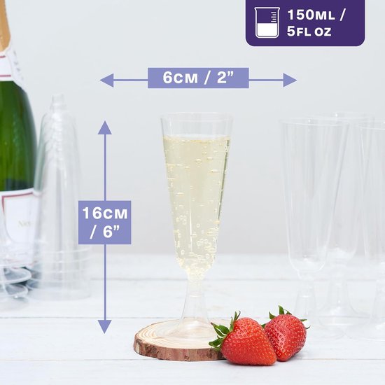 DenFatory Verpakking van 30 transparante plastic champagneglazen