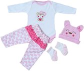 Realistisch babypoppenpak inclusief hoed met roze, witte onesies, liefdespatroon polka dot broek en een paar mooie sokken