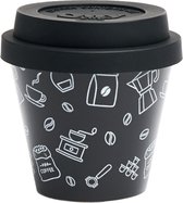 Quy Cup - 90ml Ecologische Reis Beker - Espressobeker “MOKA” met Zwart Siliconen deksel 7x7x7cm