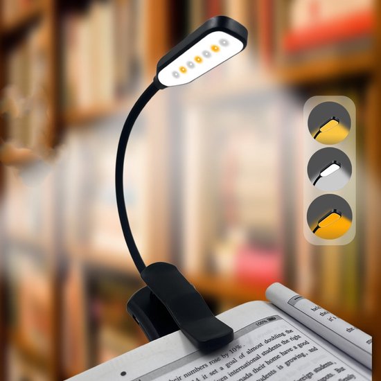 Leeslampje voor boek - 7 LED & 3 Kleuren - Leeslampje - 3 lichtstanden - Leeslampje met klem - Leeslampje voor in bed - Leeslampje voor boek oplaadbaar usb - Flexilight leeslampje - Zwart