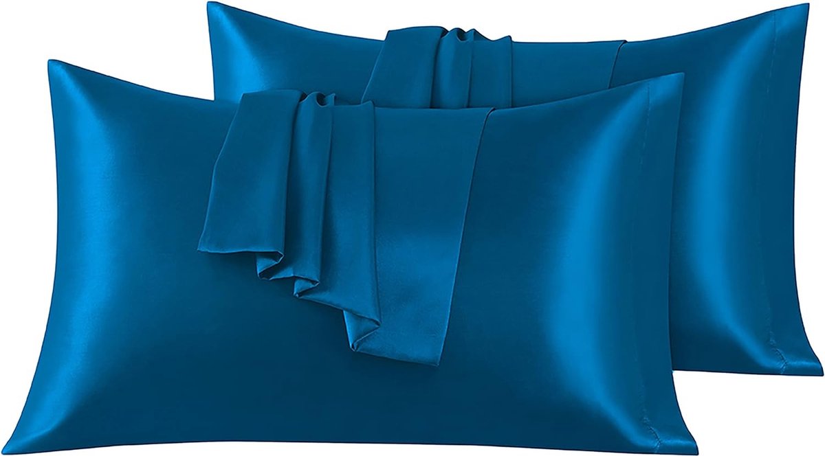 Azalia Set van 2 Satijn kussenslopen 65 x 65 cm , Zacht en Zijdig Bed Kussen Kussen Kussen Marineblauw, Envelop Sluiting, Anti-mijt en Hypoallergeen, Haar en Huid Bescherming tegen rimpels
