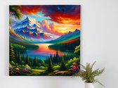 Olieverf landschap schilderij | Verfijnd natuurlijk landschap in levendige olieverfschildering gevangen op doek | Kunst - 60x60 centimeter op Forex | Foto op Forex