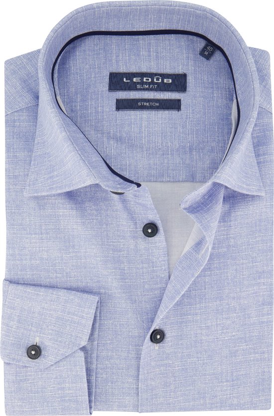 Ledub slim fit overhemd - mouwlengte 72 cm - lichtblauw - Strijkvriendelijk - Boordmaat: 38