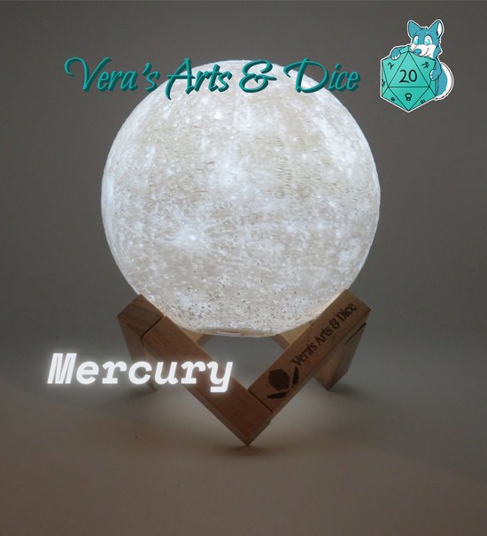 Mercurius Lamp - Vera's Arts & Dice - 16 Verschillende Kleuren - Planeet Lampen - LED Lamp - Oplaadbaar Dimbaar Stroboscoop Effect Mogelijk Aanraak Gevoelig Afstandsbediening - 3D Print Handmade - Lampen Sfeerverlichting - Slaapkamer Woonkamer van Merkloos — afbeelding 2