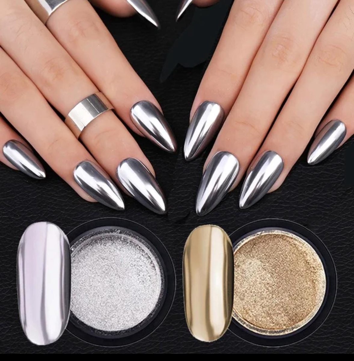Spiegeleffect nagels /Spiegeleffect op nagels / Originel / Modern / gemakkelijk te gebruiken / MORetallic poeder / Moderne nagels / Metallic look / Anti-allergisch / Fantastische decoraties/ Metaalpoeder /2 Zilver / R 100