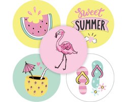 Zomervakantie Sluitsticker - Sluitzegel – Vakantie – Slipper – IJs - Flamingo - 5 assorti - Sweet Summer / Zomer | Stickers - Cadeau – Gift – Cadeauzakje – Traktatie | Leuk verpakt | Beloning Kids – Beloningsstickers | Jongen – Meisje | DH Collection