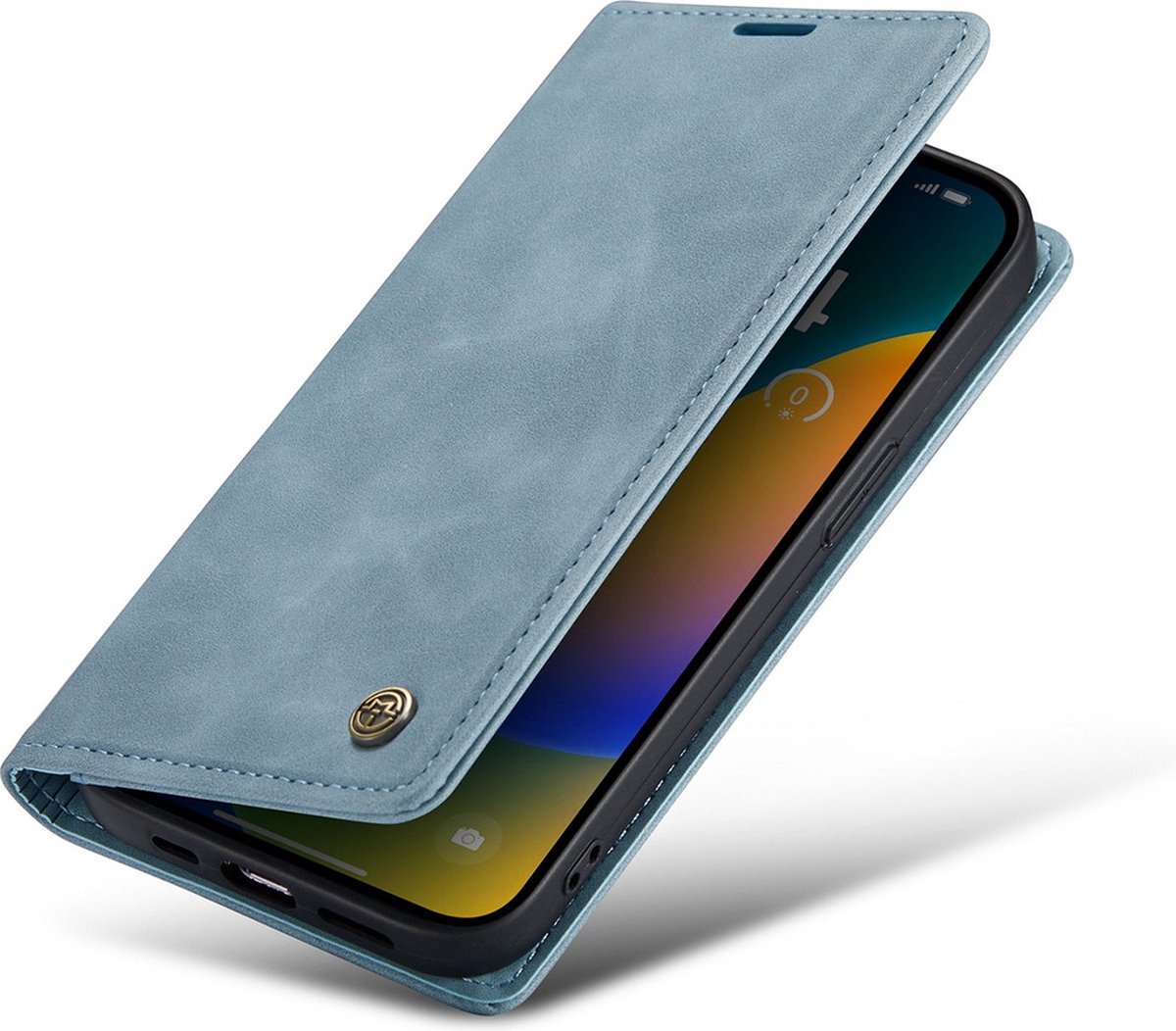 CaseMania Bookcase hoesje geschikt voor iPhone 15 Pro Max - Effen Aqua - Kunstleer