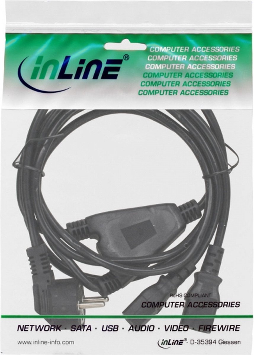 Câble Alimentation Y InLine 1.8m - 1 Fiche Mâle + 3 Femelles C14 - Noir