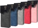 Rij van zes MobyDefend hoesjes in verschillende kleuren: zwart, blauw, grijs, rood, roze.