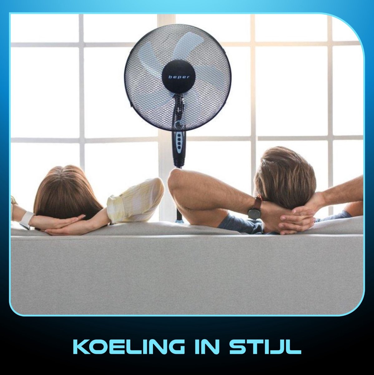 Beper P206VEN130 Ventilatore a Piantana con Timer, 5 Pale, Funzione Oscillante, 3 Velocità, Nero/Turchese, Altezza regolabile fino a 130 cm, Diametro 40 cm