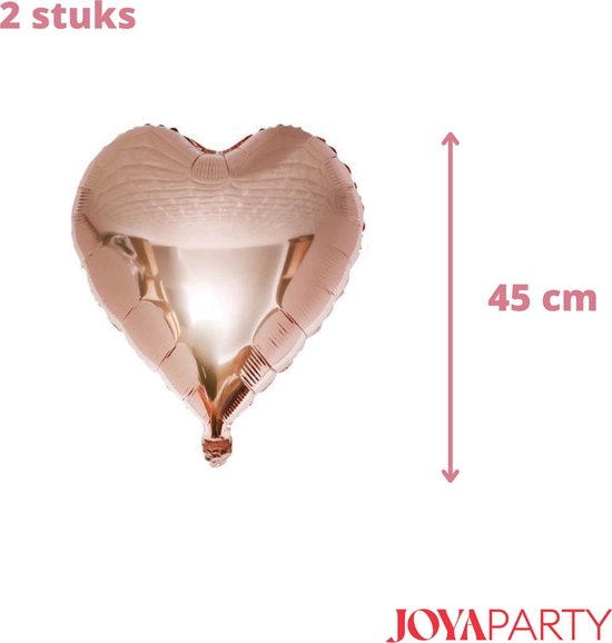 Twee koperkleurige hartvormige ballonnen van 45 cm hoog.