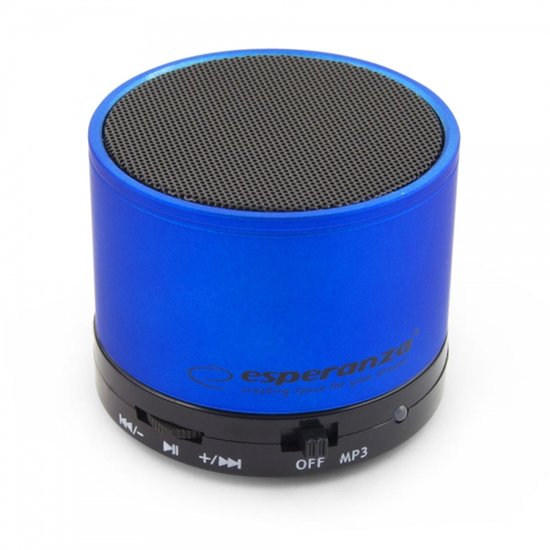 Bluetooth speaker compact blauw, draadloos, MicroSD ingang, 10m bereik, Esperanza Ritmo, klein formaat