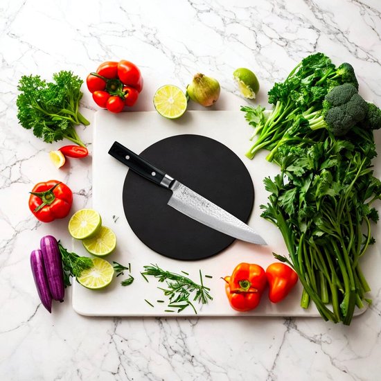 Yaxell Japonais - Série Zen - Couteau de Chef - Acier VG-10 - 61 HRC - Lame 20 cm - Acier Damas 37 Couches - Manche Toile-Micarta