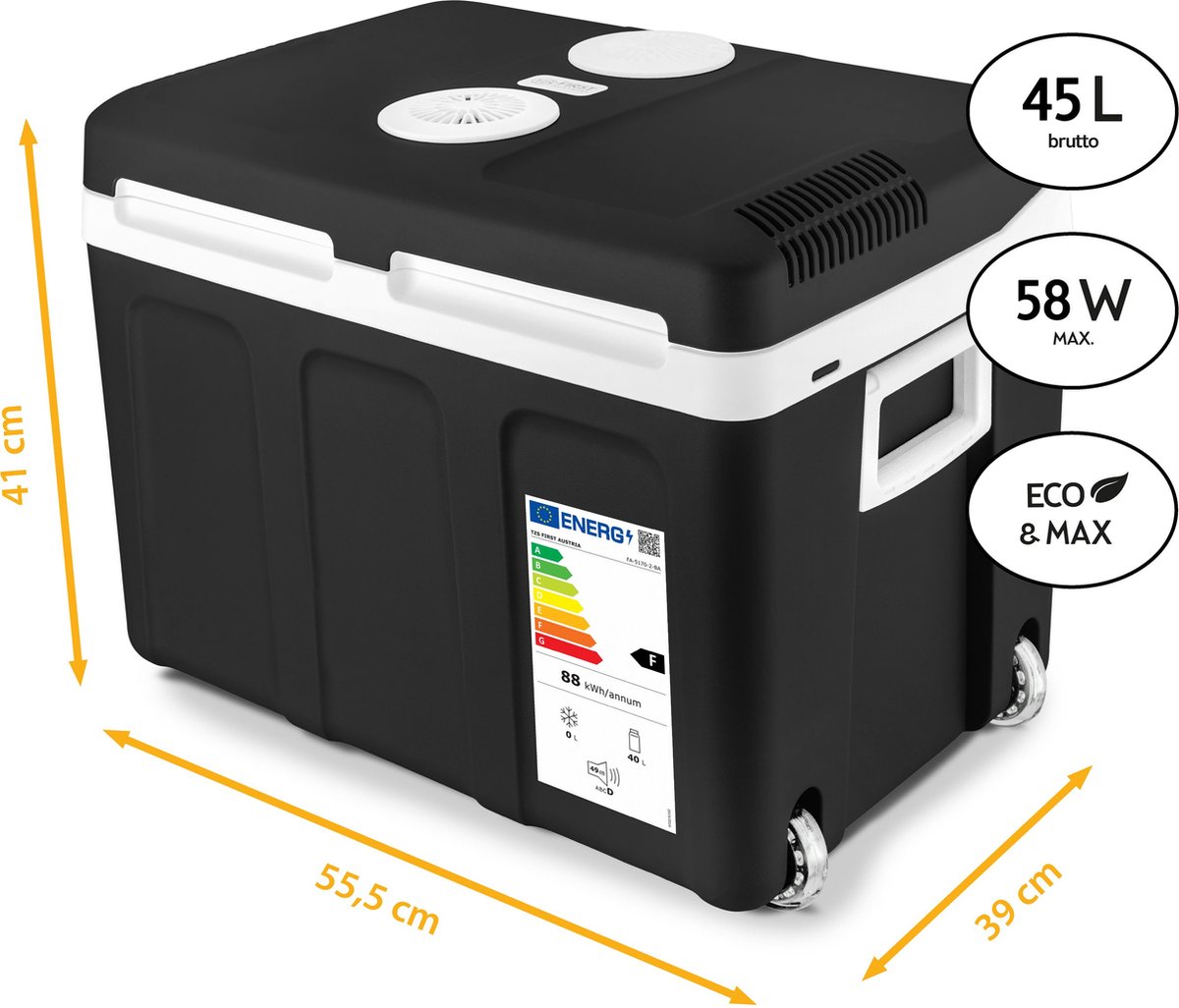TZS First Austria Elektrische Koelbox - 45L - 12V en 230 volt - Frigobox -Koelen en Verwarmen - Zwart – foto 7