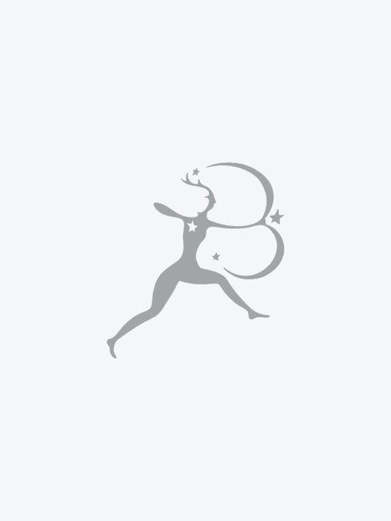Logo argenté d'une femme en cours d'exécution avec des étoiles et des lunes.