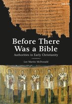 Boekomslag met papyrusfragment en mozaïek van vijf figuren in religieuze kledij. Titel: Before There Was a Bible.