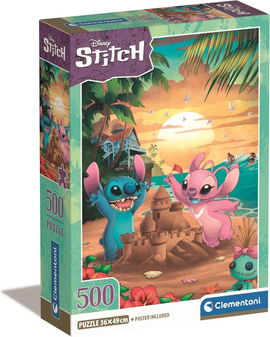 Clementoni – Puzzel – 500 Stukjes – Disney Stitch – Compact Box