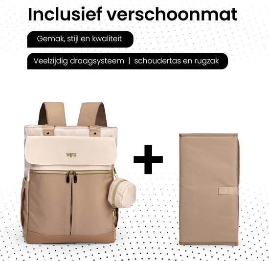 Wijtz Luxe Beige Luiertas Rugzak - De Complete Stijlvolle Multifunctionele Verzorgingstas met Luxe Verschoningsmatje - Waterafstotend en Hoogwaardige Kwaliteit - Perfect als Luiertas, Pampertas, Schoudertas, Laptoptas & Reistas voor de Moderne Ouder van Wijtz — afbeelding 2