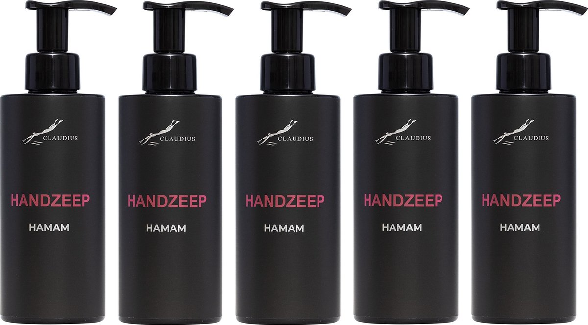 Goedkoopste Handzeep Hamam 300 ml - met pomp - zwarte fles - set van 5 stuks - Voordeelverpakking