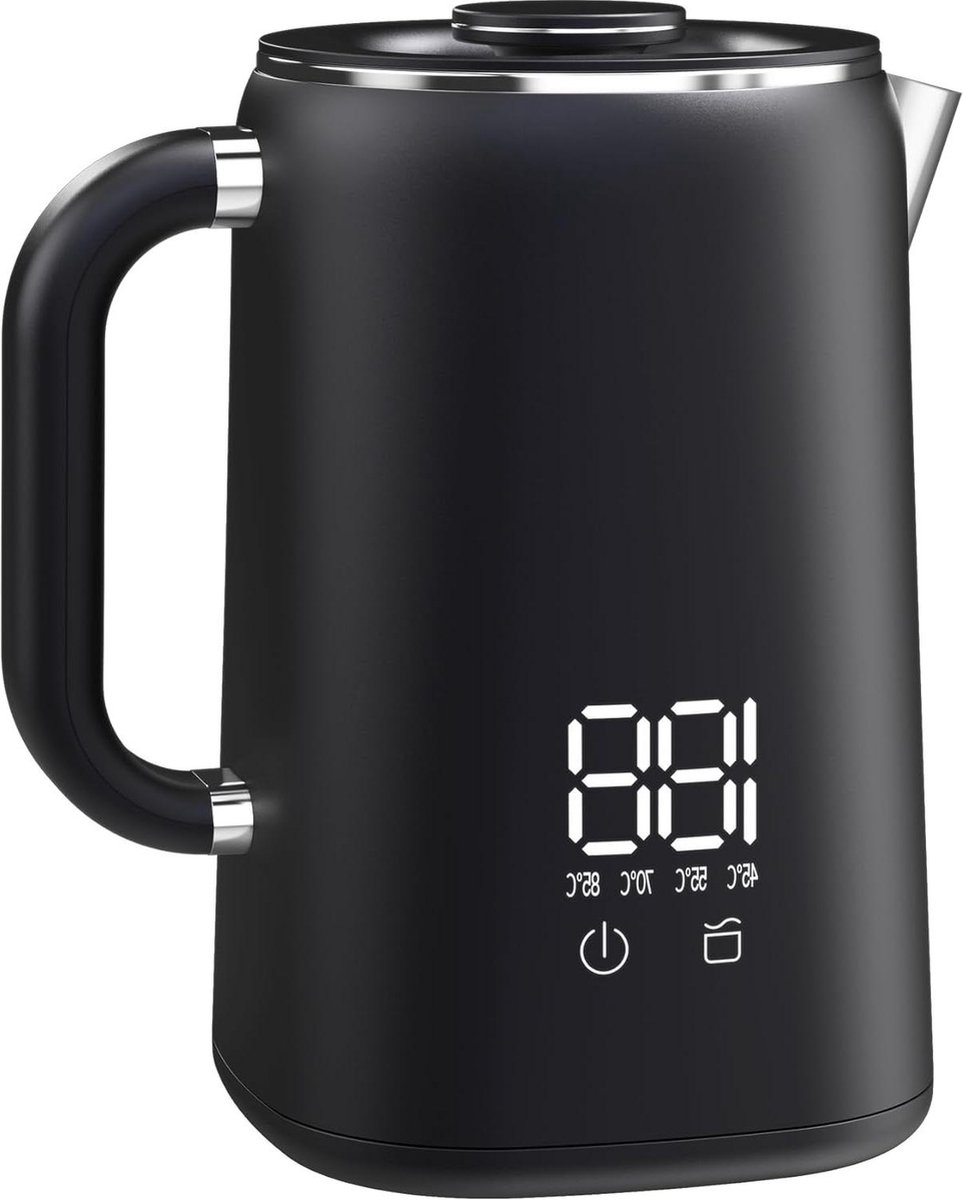 Roestvrij-stalen waterkoker 17 liter met temperatuurinstelling kleine waterkoker 45-100 °C automatische uitschakeling 1500 W zwart