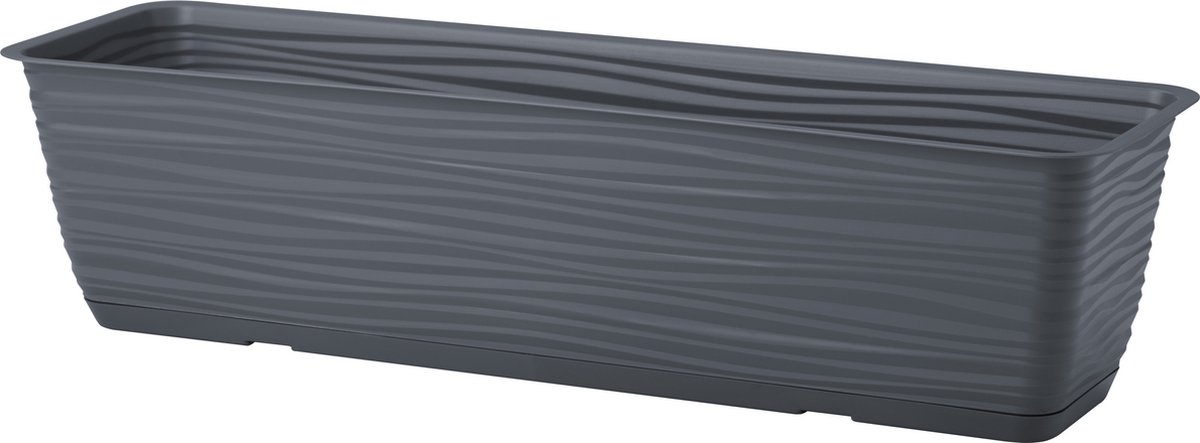 Form Plastic Plantenbak Balustrade - kunststof - antraciet - L40 x B17 x H14 cm - met opvang schotel - rechthoek - balkon bakken - bloembakken