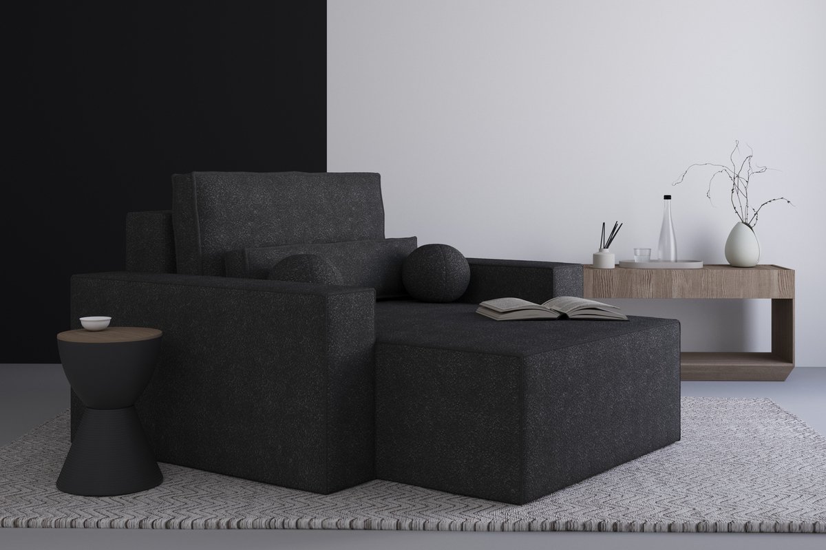 Denver chaise longue in bouclé Elegante en comfortabele chaise longue voor in de woonkamer, chaise longue, chaise longue in bouclé - Hoogwaardige materialen, modern design en ultiem comfort - Zwart (Anthology 19)