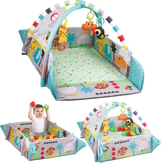 Foto: Speelkleed baby 5in1 buikligtrainer babygym met aanpasbare wanden ballenbak incl 30 ballen 5 speeltjes activity gym baby babygym 0m 