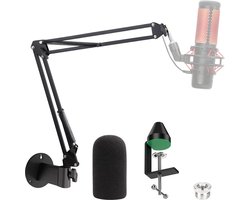 QuadCast Boom Arm Stand - Wandmontage en Tafelmontageklem - Met Microfoon Cover Schuim - Compatibel met HyperX QuadCast S Mic