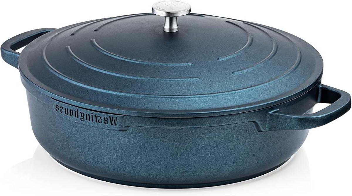 Stoofpan met deksel Grote braadpan 32 cm Inductie en alle warmtebronnen Gecoate pan Hoge rand Ovenvast en vaatwasmachinebestendig Blauw