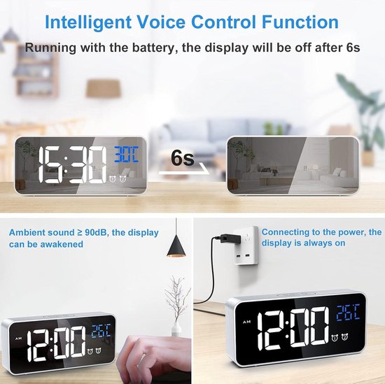 Caliber Digitale Wekker - Wekker met Draadloze Oplader - Wake Up Light - Digitale Klok - Dimbaar - Twee Alarmen - geschikt als kinderwekker - Nachtlamp - Kleur Zwart (HCG019QI-BA) - Online Radio
