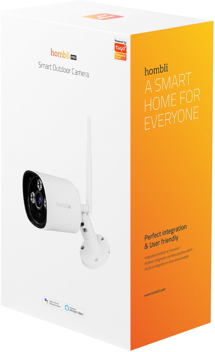 Hombli Slimme Buitencamera - Full HD - Waterdicht - Bewegingsdetectie - Nachtzicht - Tweeweg audio - Werkt met Alexa, Google Assistent - Bediening via Hombli App - Wit