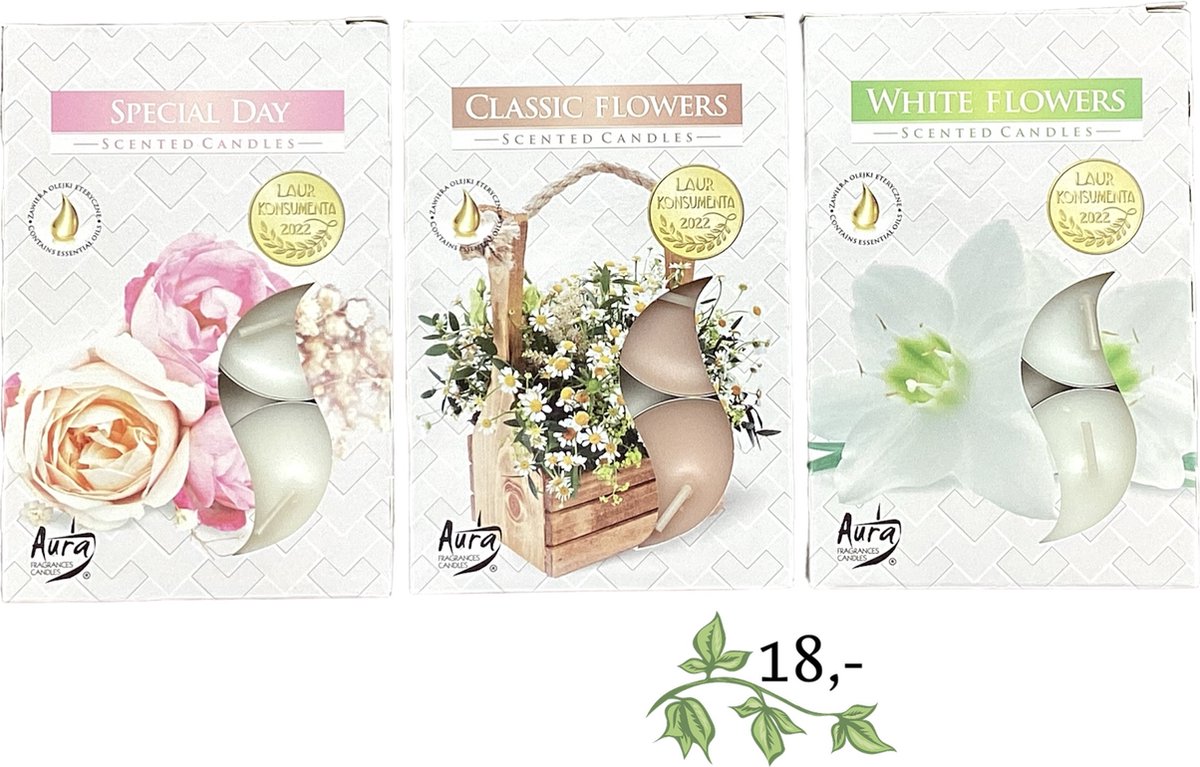 Waxinelichtjes - Theelichtjes - Geurwaxinelichtjes - Geurtheelichtjes - Geurend - Bloemen - Bloemig - Rozen - Freesia - 4 Branduren - Wit - Crème - Bruin - Romantisch - Liefde - Geschenk - Cadeautje - Kado