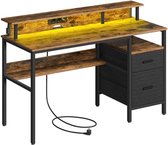 Tauba Bureau met LED-verlichting - computerbureau met lades - monitorstandaard - ingebouwde stopcontacten - USB-poorten - bruin - 135cm