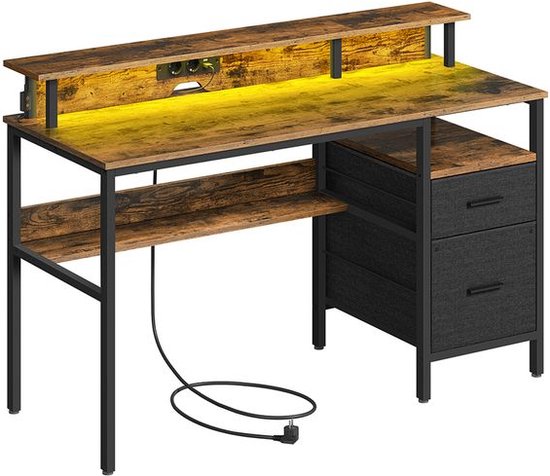 VASAGLE L-Shaped Desk with Sockets, Corner Desk, Computer Desk, 150x120cm,Monitor Stand, Gaming Table, LED Lighting, USB Ports, Easy Assembly, Home