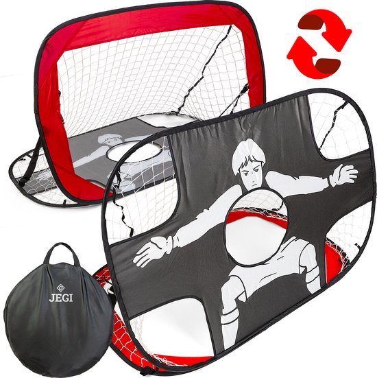 Foto: Jegixx voetbaldoel pop up systeem voetbalgoal incl grondhaken draagtas voetbal goal 120x80x80cm uitklapbaar precisietraining doel voor kinderen en volwassenen voetbaldoeltje precisie training voetbalgoaltje met doelwand bal doeltje