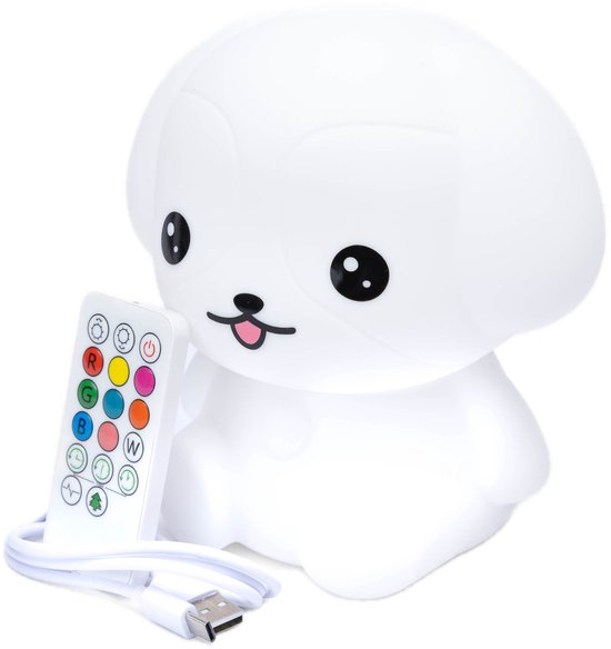 Nachtlampje Kinderen Hond - Nachtlampje baby - babykamer - kinderkamer accessoires - kinderkamer lamp - babyshower - oplaadbare nachtlamp - RGB - 9 kleuren - USB-C opladen - Afstandbediening — afbeelding 3